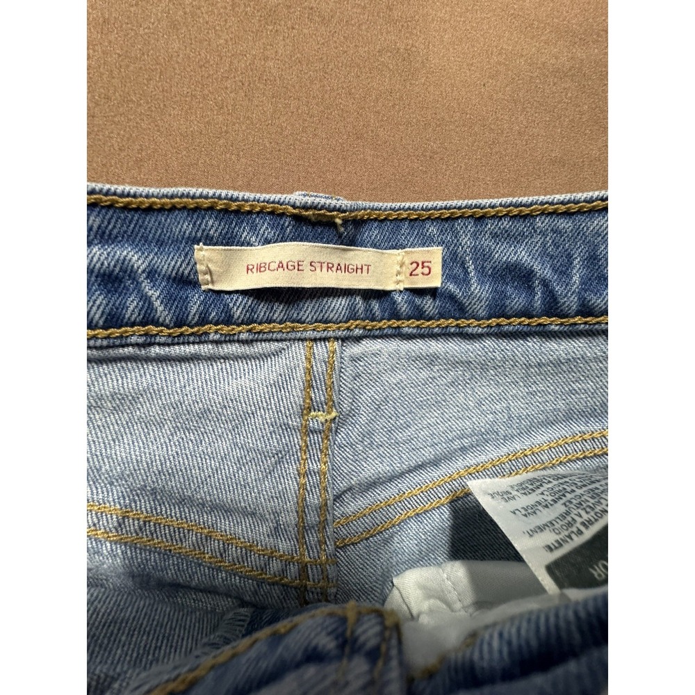 Levis Jeans Womens 25 Blue Ribcage Straight Ankle Button Fly Casual Distressed - Picture 6 of 10